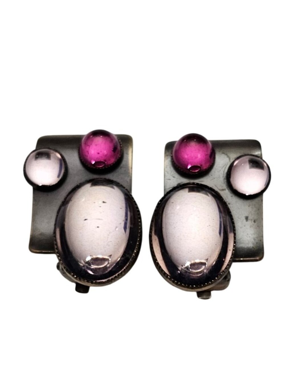 Germany Modernist Pink Cabochon Square Clip On Earrings J617
